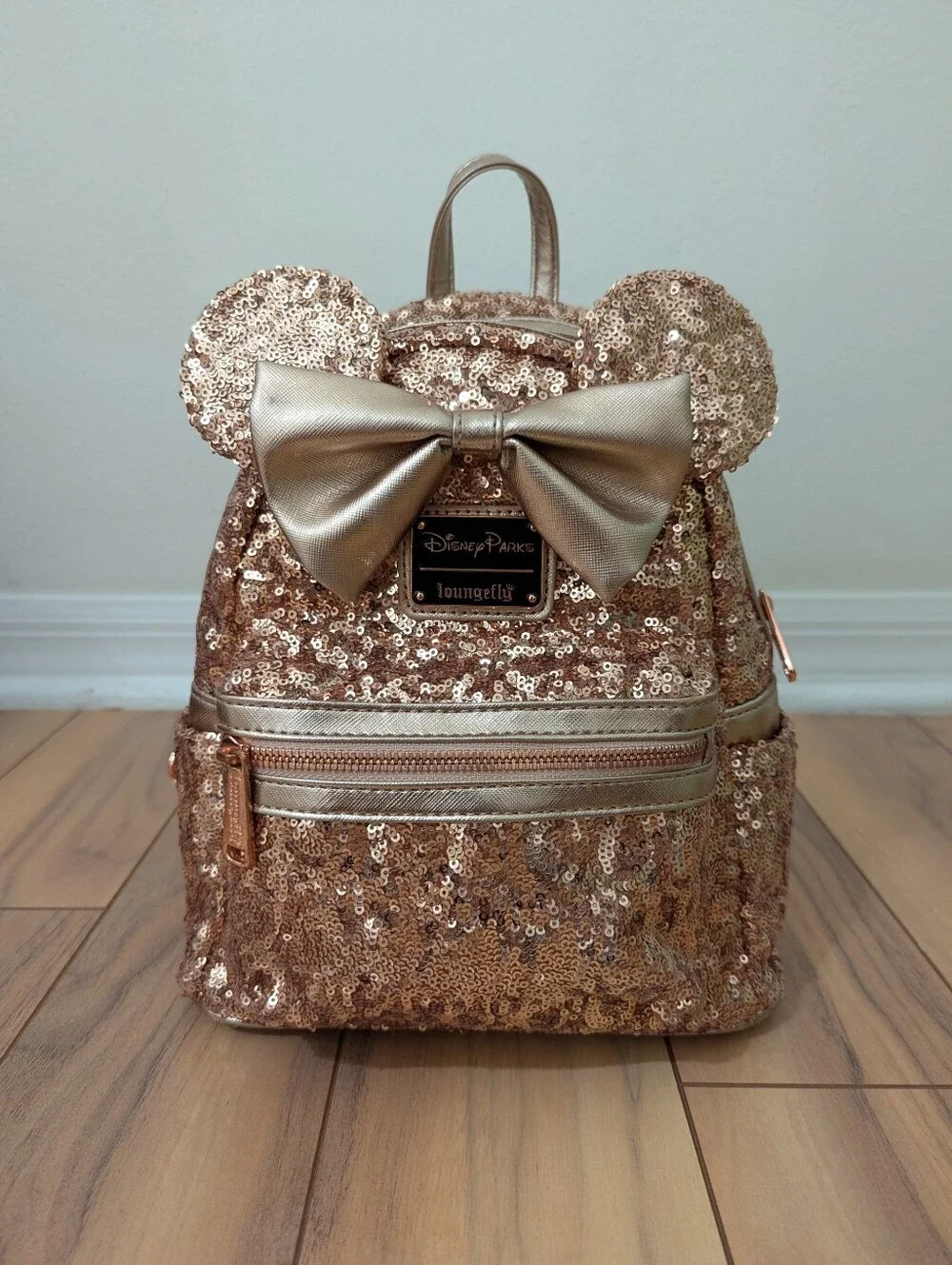 Loungefly Disney Parks Mickey Mouse Ears Rose Gold Sequin Mini Backpack